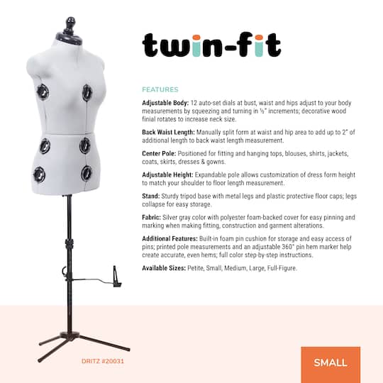 Dritz Twin-Fit Adjustable Dress Form, Small Dritz Twin-Fit Adjustable Dress Form, Small